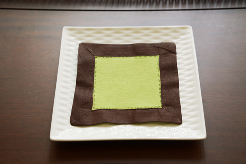 Multicolor Hemstitch Cocktail Napkin 6". Hot Green & Chocolate
